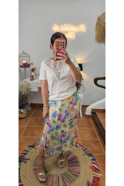 Falda muelle flecos estampada