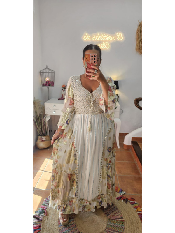 Vestido largo oro flores 