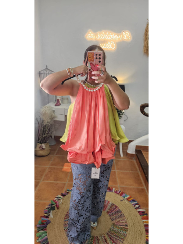 Top volantes perlas joyas + Colores 