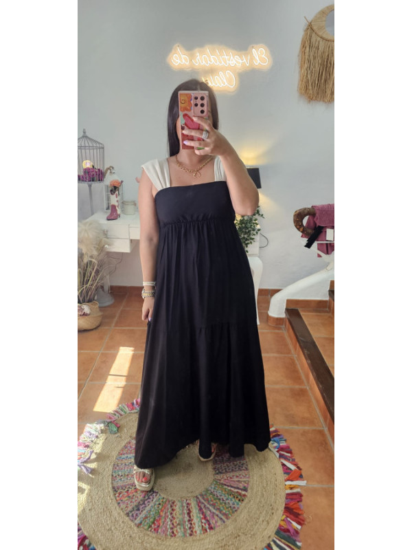 Vestido negro tirante beige 