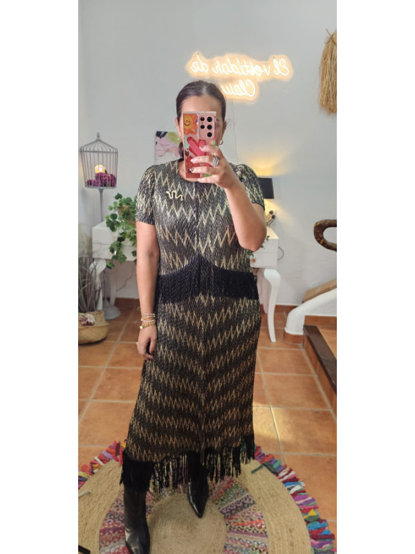 Vestido muelle flecos negro