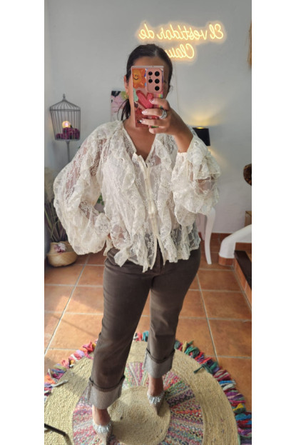 Jeans topp bajo brillos 