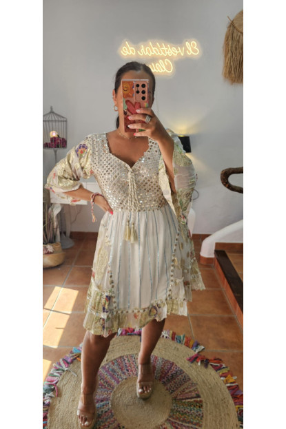 Vestido corto oro flores 
