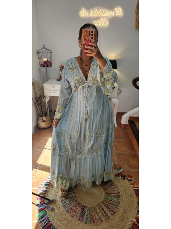 Vestido azul escote 