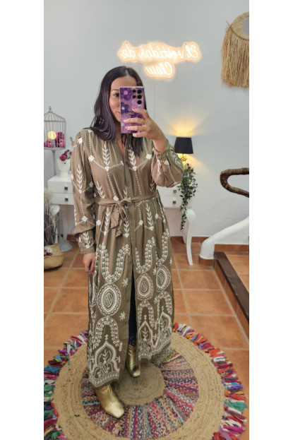 Vestido/kimono bordado oliva