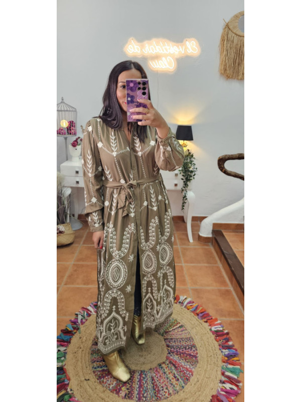 Vestido/kimono bordado oliva