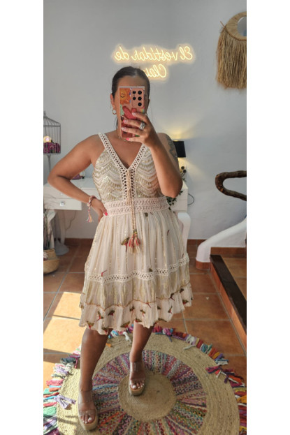 Vestido pan de oro rosa nude corto 