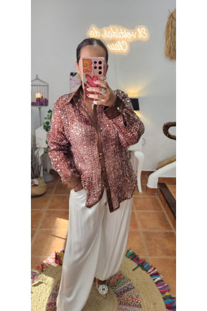 Camisa lentes raso camel 