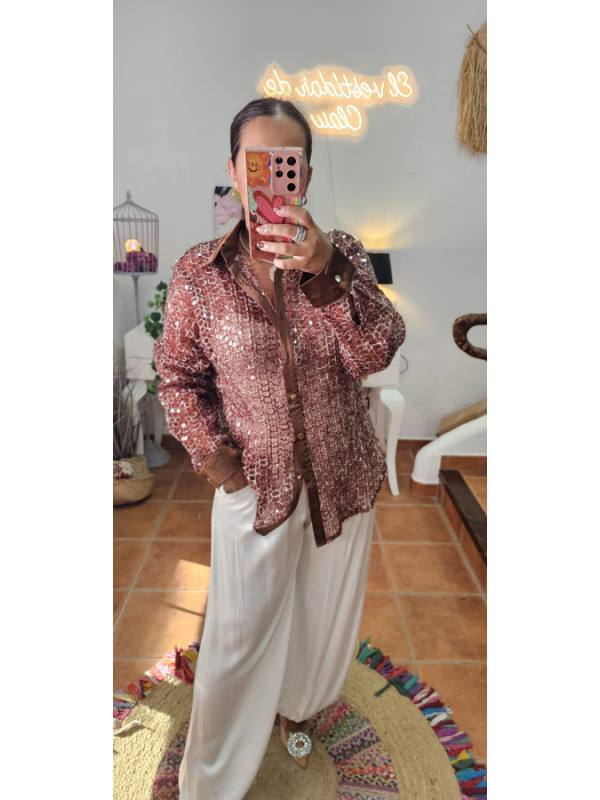 Camisa lentes raso camel 