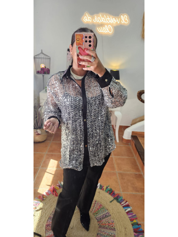 Camisa lentes raso negro