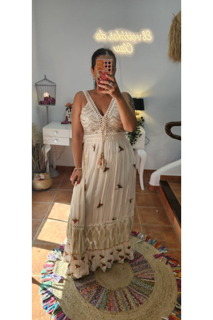 Vestido pan de oro rosa nude largo
