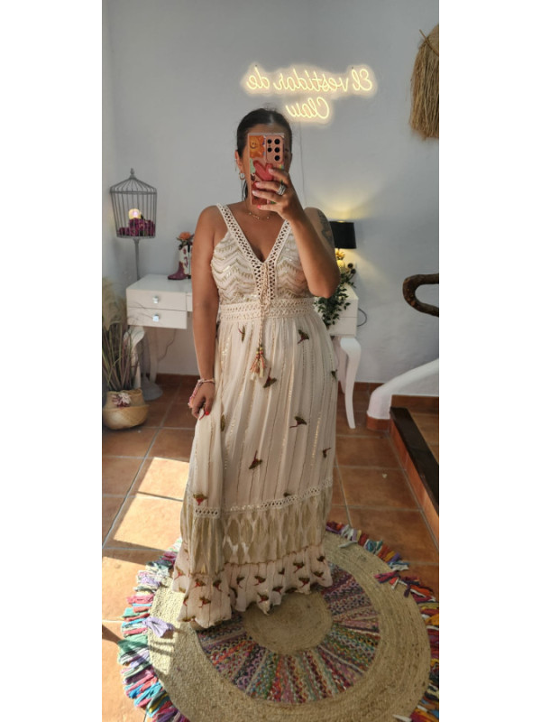 Vestido pan de oro rosa nude largo