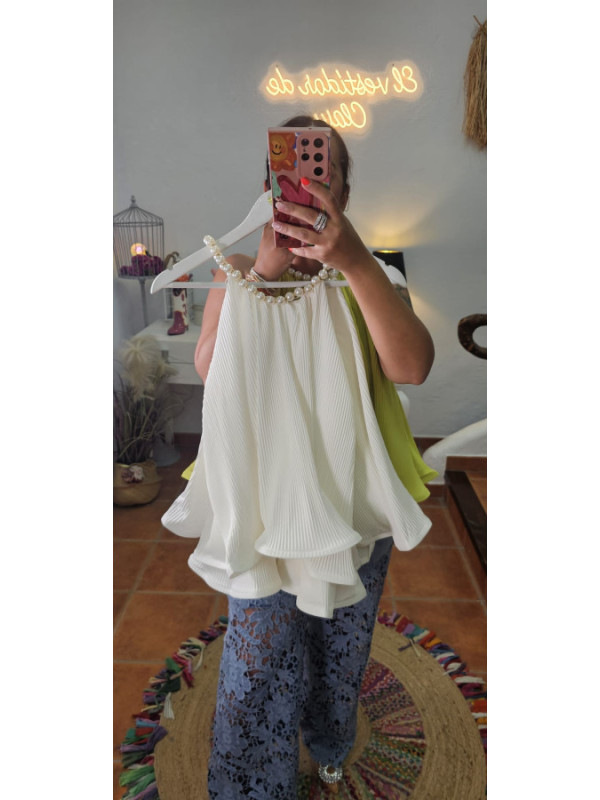Top volantes perlas joyas + Colores 