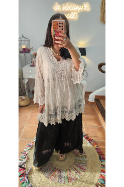 Blusa larga encaje 