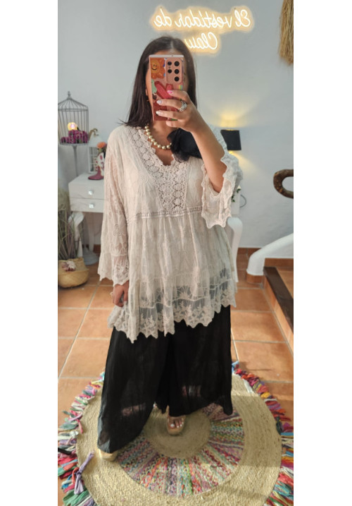 Blusa larga encaje 