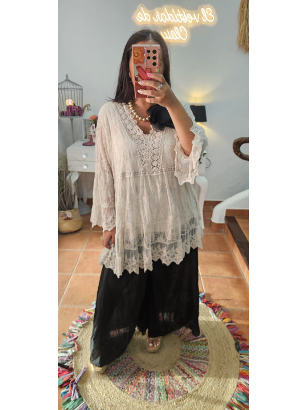 Blusa larga encaje 