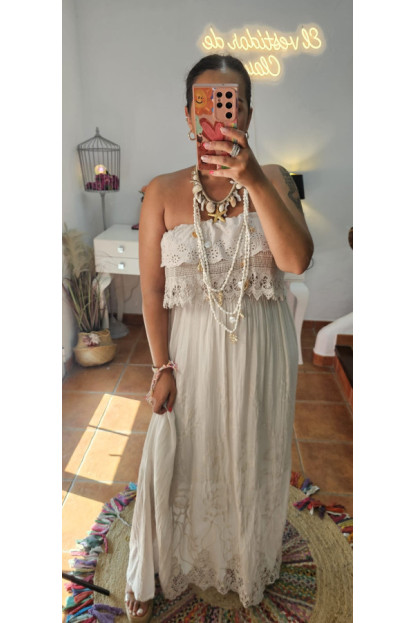 Vestido palabra de honor calados 