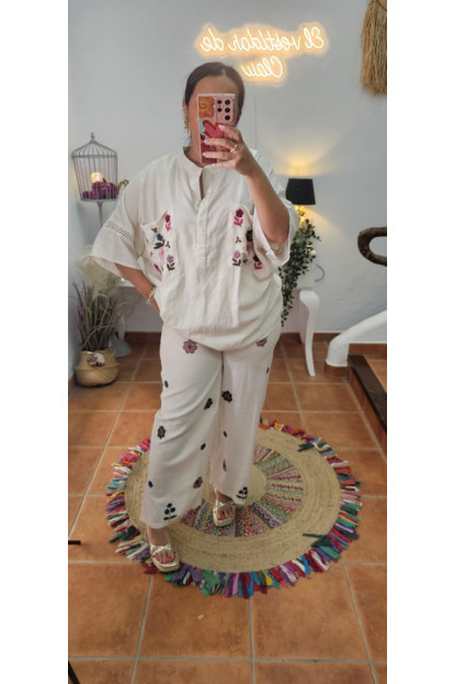 Conjunto indio bordado flores 