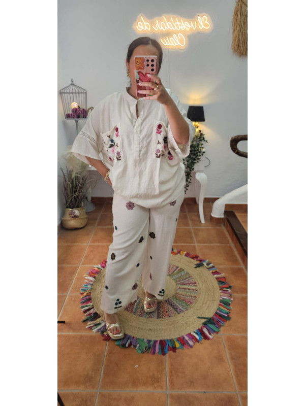 Conjunto indio bordado flores 