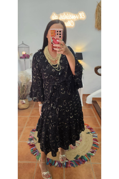 Vestido cruzado negro brillos AGOTADO 