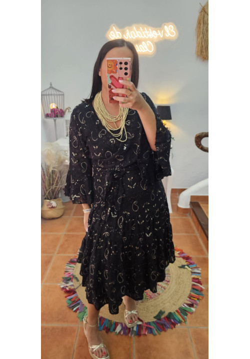 Vestido cruzado negro brillos AGOTADO 