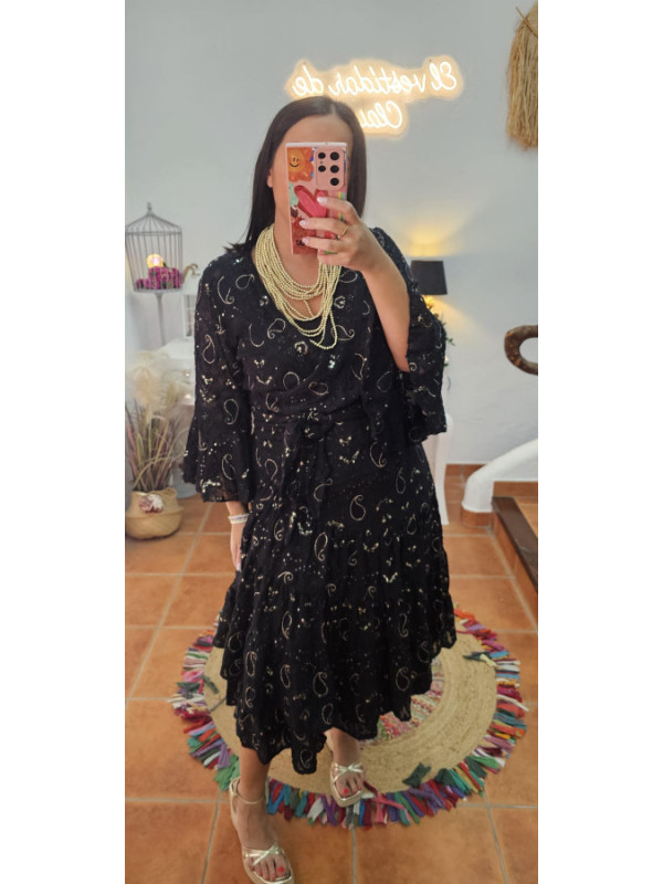Vestido cruzado negro brillos AGOTADO 