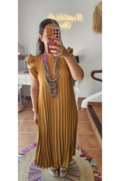Vestido tablas mostaza 