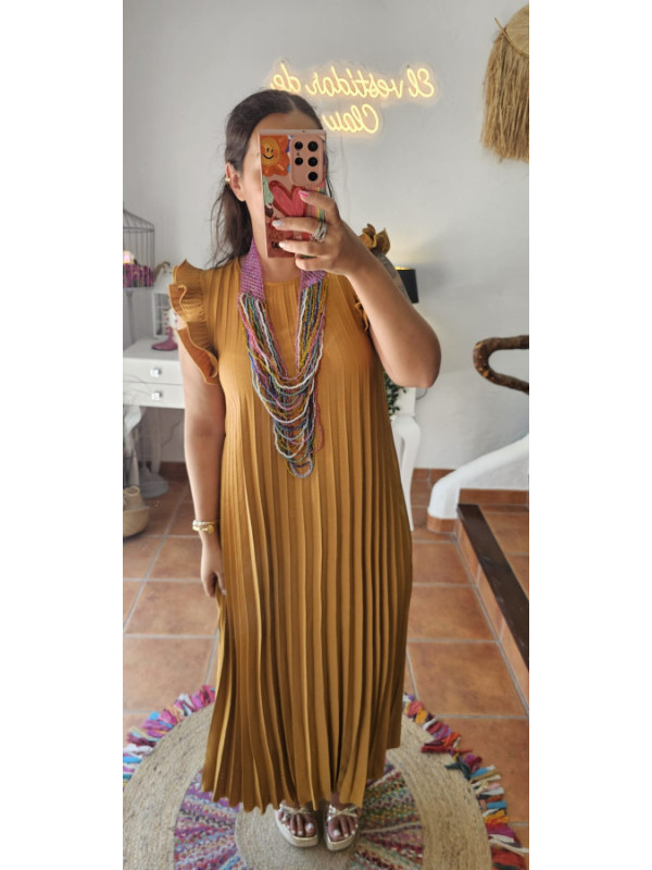 Vestido tablas mostaza 