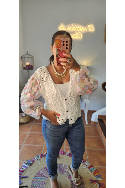 Chaqueta mangas flores lentes 