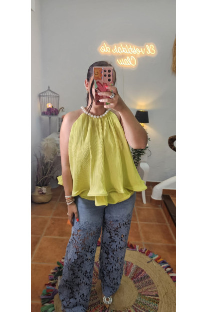 Top volantes perlas joyas + Colores 