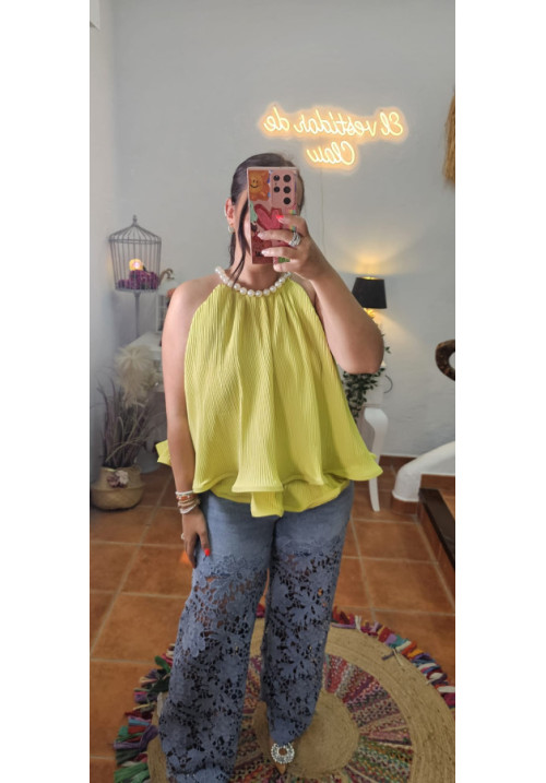 Top volantes perlas joyas + Colores 
