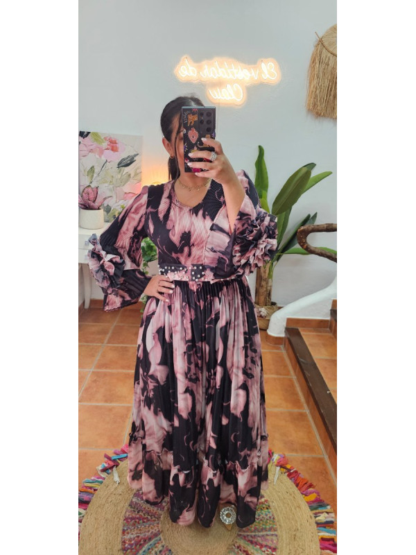 Vestido muelle flor cinturón joyas