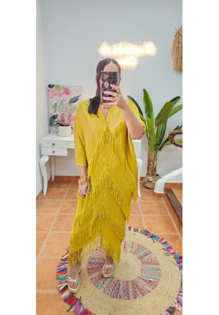 Vestido muelle flecos mostaza 