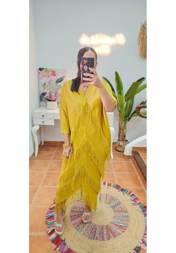 Vestido muelle flecos mostaza 
