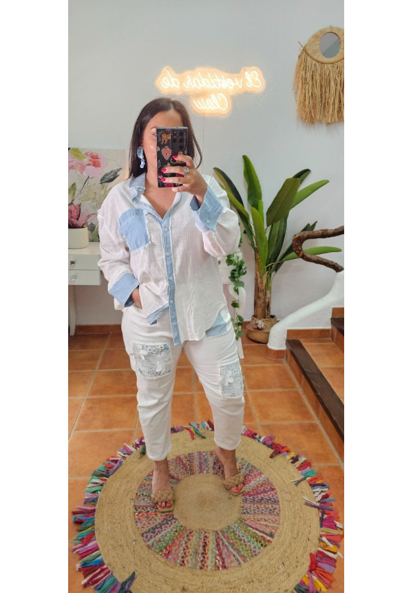 Jeans blancos flores croche
