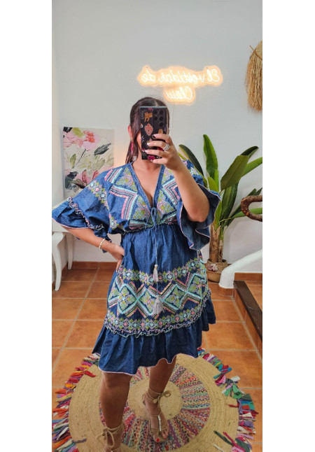 Vestido corto denim lentes 