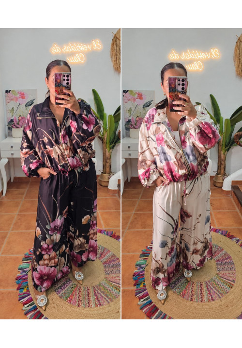 Conjunto flores satén 