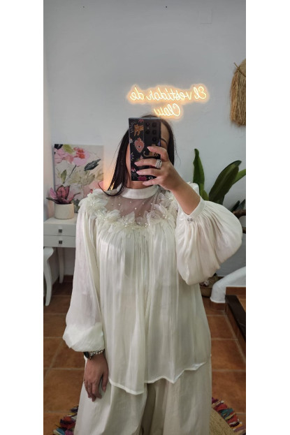 Blusa perla flores tul