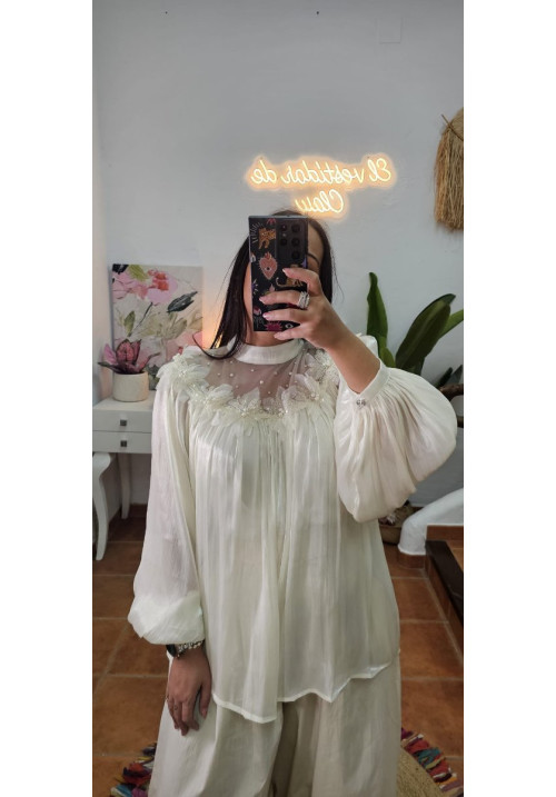 Blusa perla flores tul