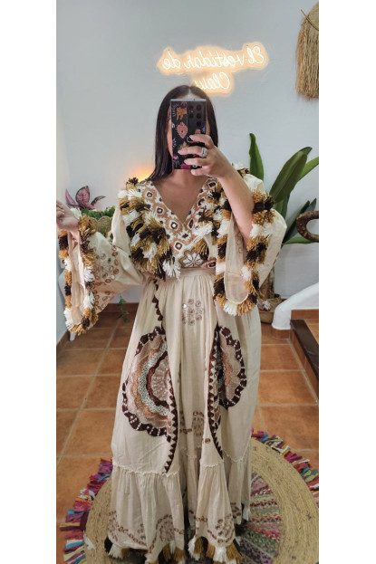 Vestido bordado India crudo