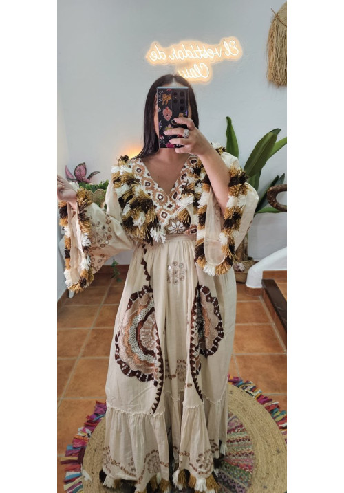 Vestido bordado India crudo