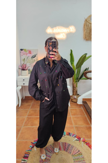 Camisa multi joyas negro 