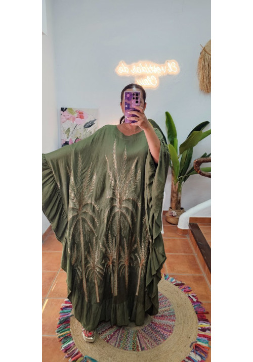 Vestido palmeras bordadas oro