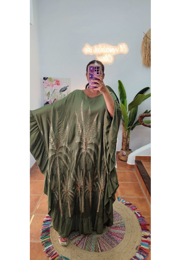 Vestido palmeras bordadas oro