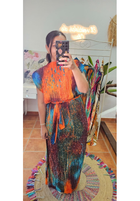 Vestido cristales naranja turquesa AGOTADO 