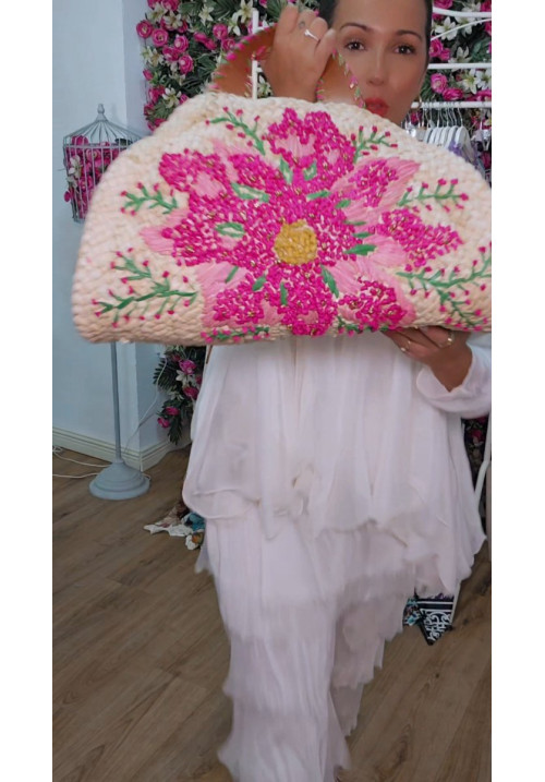 Bolso rafia flores 