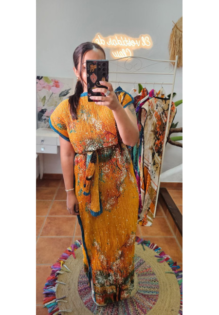 Vestido cristales mostaza 