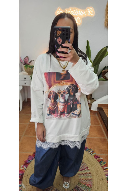 Sudadera perrito joya puntilla