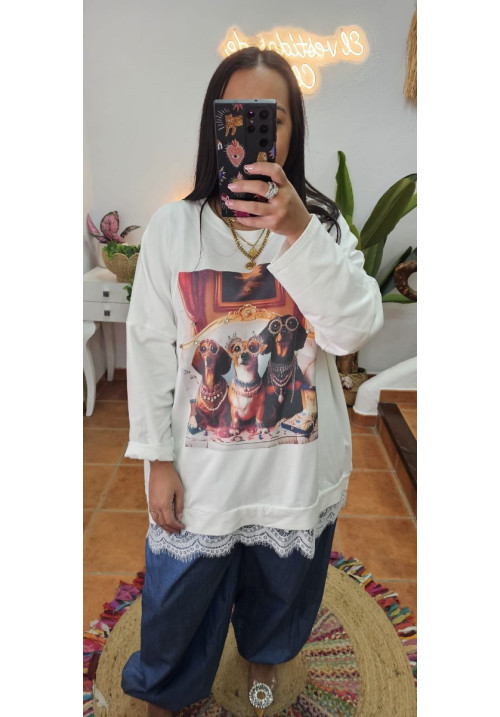 Sudadera perrito joya puntilla