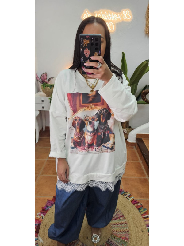 Sudadera perrito joya puntilla